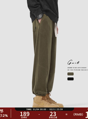 GWIT 冬季重磅双面摇粒绒束脚运动卫裤户外保暖加绒加厚休闲裤男