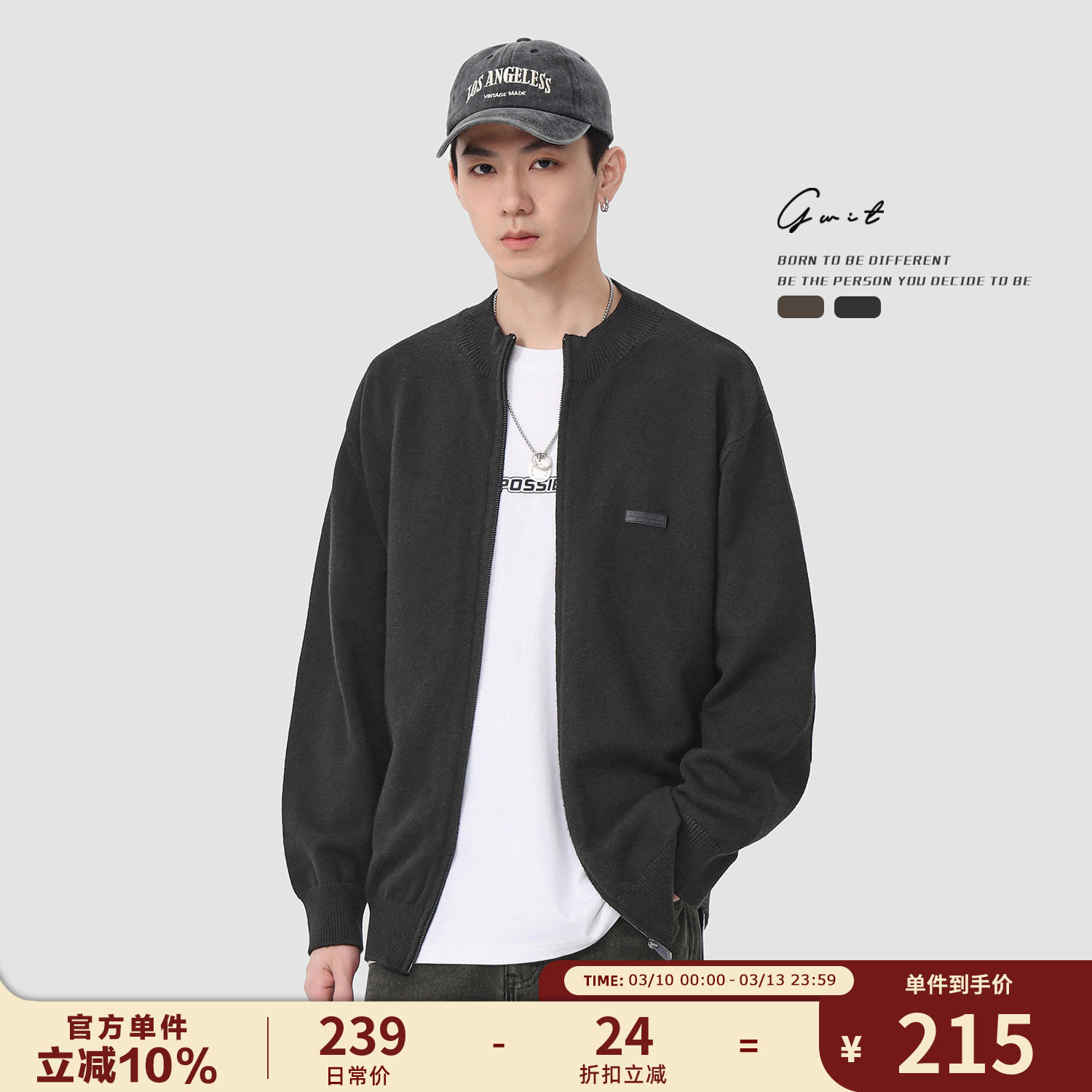 GWIT 美式复古休闲春秋美拉德上衣外穿线衣毛衣外套针织开衫男