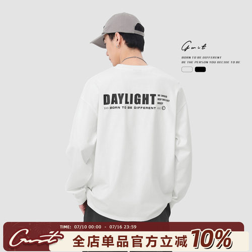 GWIT 重磅纯棉美式高街春秋内搭上衣印花体恤潮牌打底衫长袖T恤男