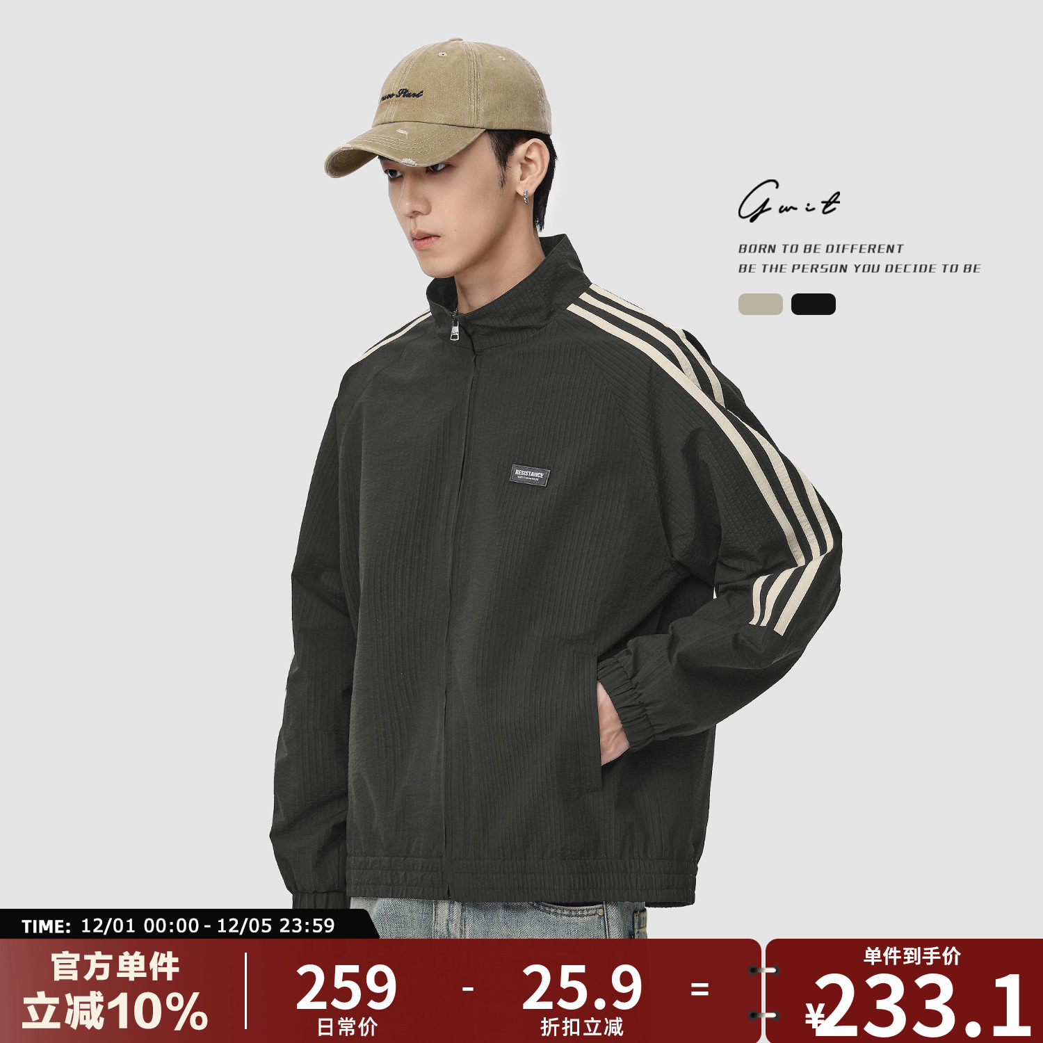 GWIT美式潮牌撞色立领夹克