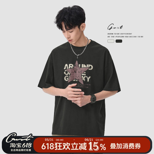 GWIT重磅复古印花夏季纯棉T恤男