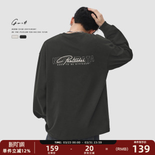 长袖 高街重磅纯棉春秋内搭上衣印花体恤潮牌打底衫 T恤男 美式 GWIT