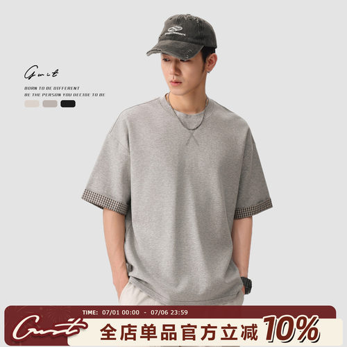 GWIT格子拼接潮牌廓形短袖T恤