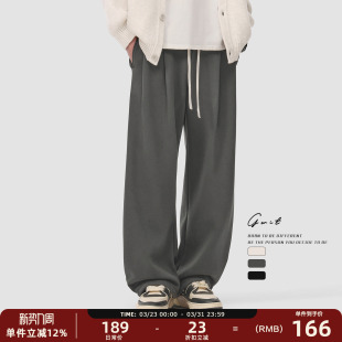 加厚弯刀裤 GWIT 垂感休闲裤 重磅加绒cleanfit阔腿运动卫裤 男 冬季