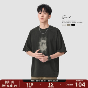 潮牌印花纯棉短袖 GWIT 潮流体恤半袖 高街复古重磅夏季 T恤男 美式