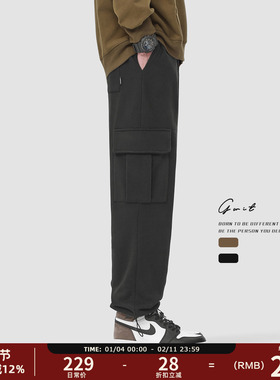 GWIT 冬季重磅奥粒绒抽绳束脚工装运动卫裤保暖加绒加厚休闲裤男