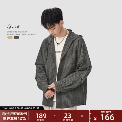 轻熟衬衣外套复古格子连帽衬衫
