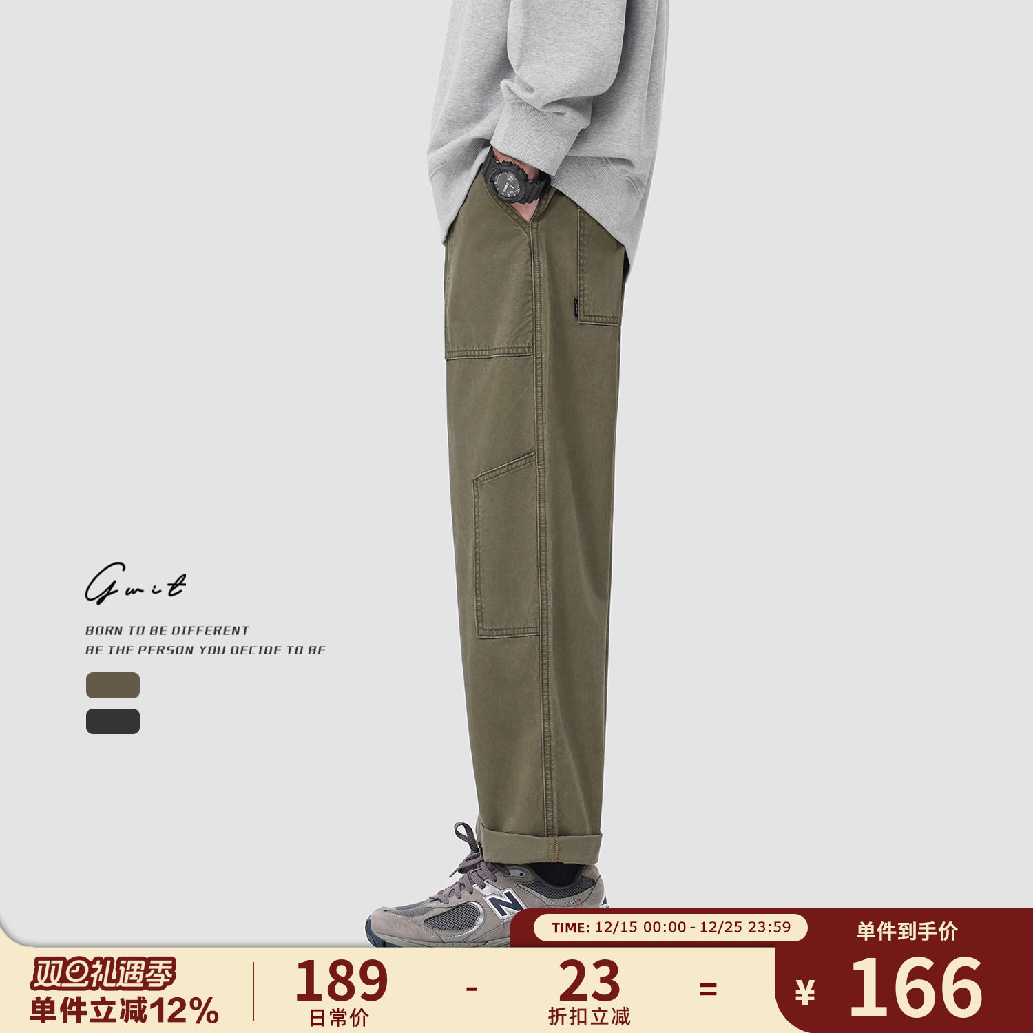 GWIT 美式复古重磅水洗做旧Vintage春秋潮牌口袋休闲直筒工装裤男