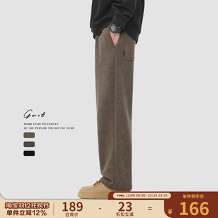 潮牌直筒保暖阔腿垂感加绒加厚休闲裤 GWIT 冬季 重磅奥粒绒美式 男