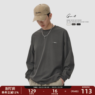 圆领纯色长袖 休闲纯棉内搭体恤春秋打底衫 T恤男 320g重磅美式 GWIT