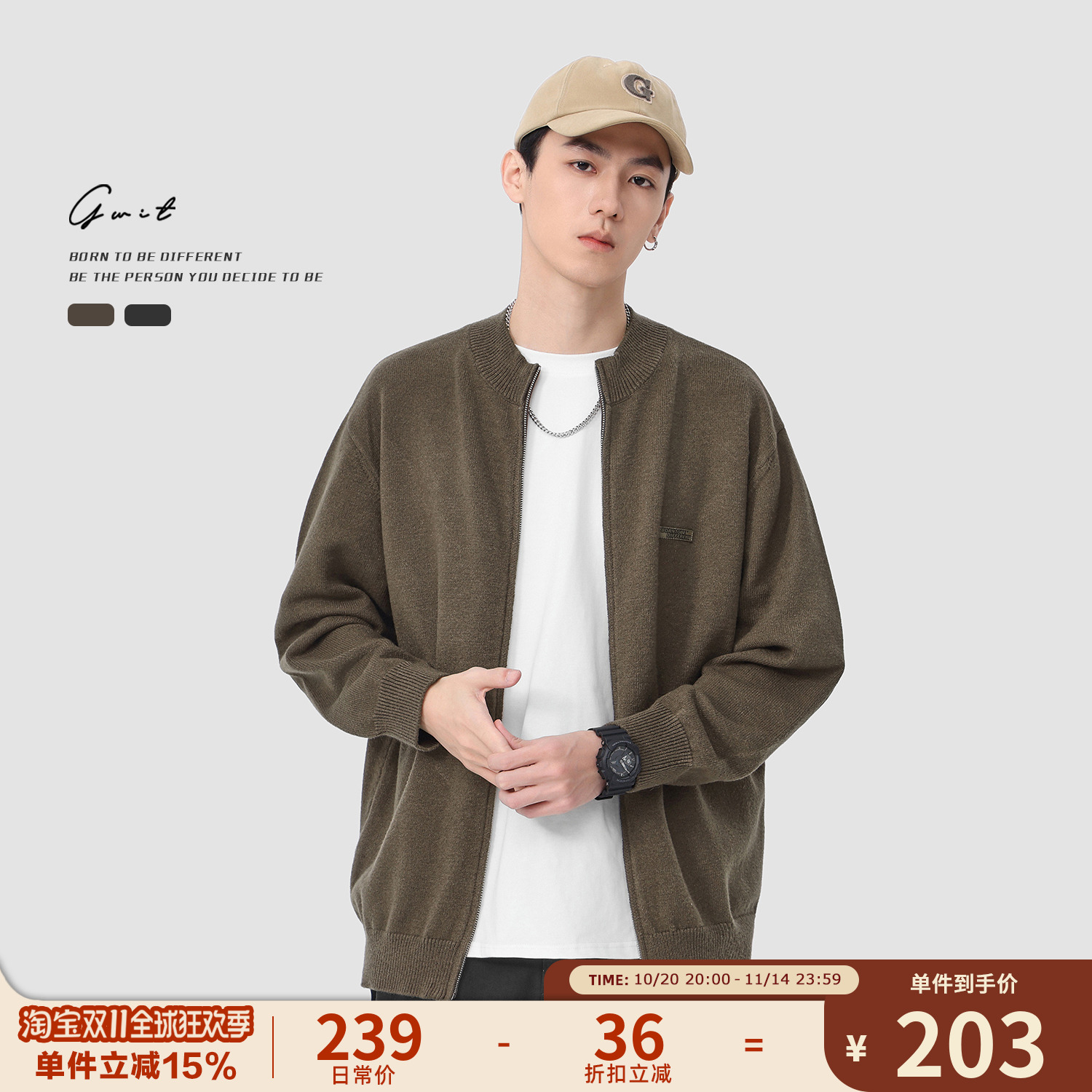 GWIT 美式复古休闲春秋美拉德上衣外穿线衣毛衣外套针织开衫男