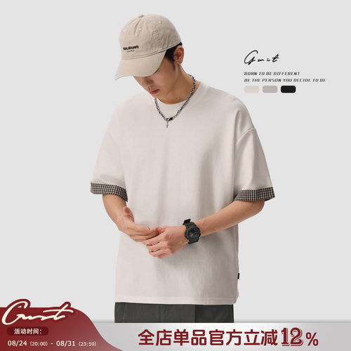 GWIT格子拼接潮牌廓形短袖T恤