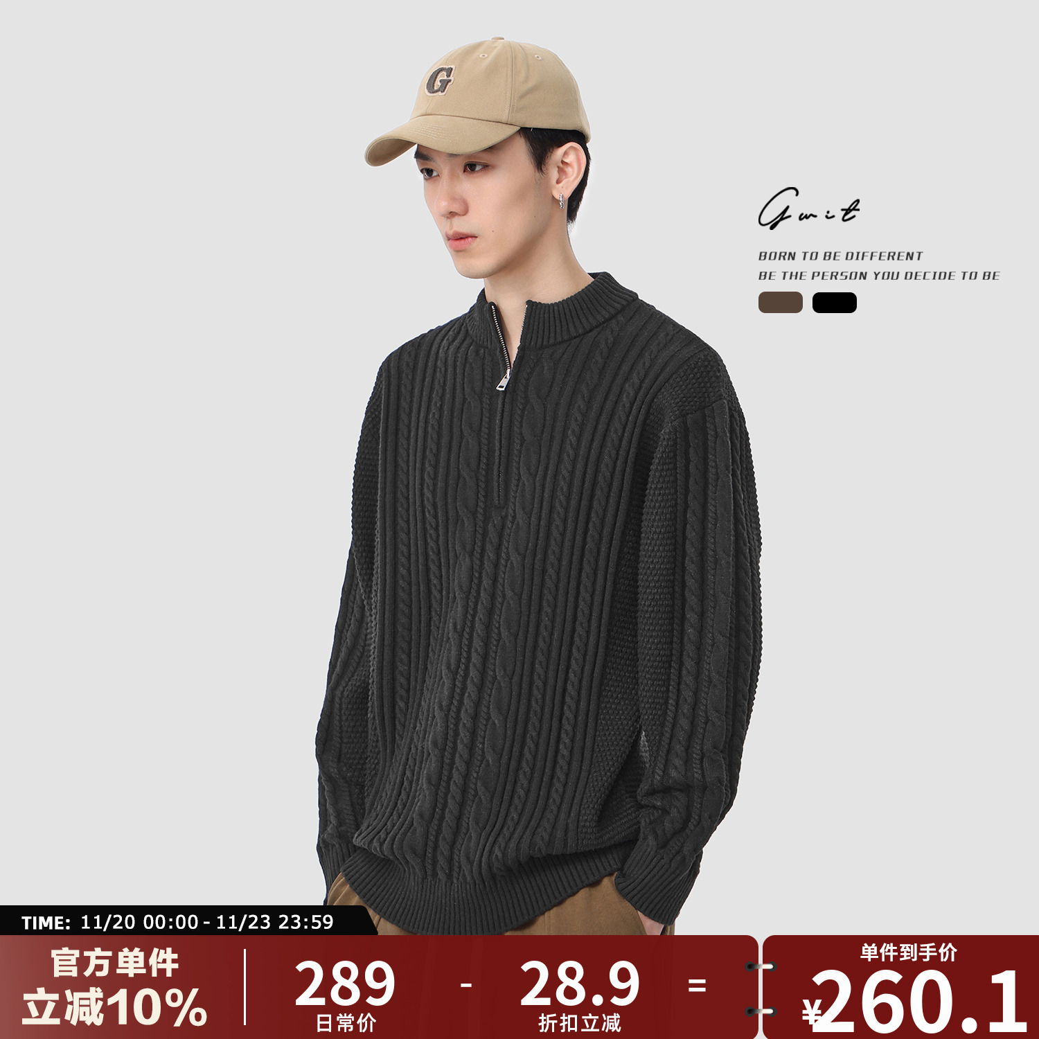 GWIT 美式复古休闲春秋美拉德上衣线衣绞花毛衣外套针织开衫男