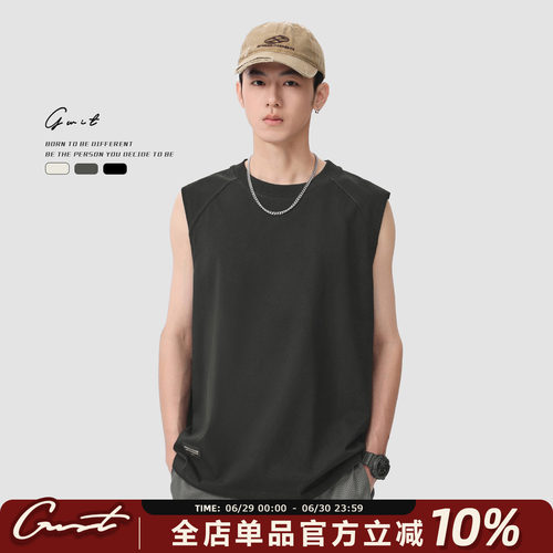 GWIT纯棉无袖T恤运动纯色背心男