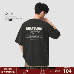 潮牌纯棉短袖 GWIT美式 半袖 新款 T恤男 街头重磅复古印花体恤夏季