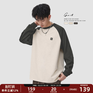 重磅长袖 复古拼接撞色春秋潮牌上衣运动体恤打底衫 T恤男 美式 GWIT
