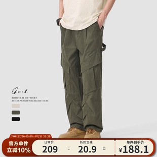 夏季 輕薄闊腿潮牌傘兵褲 工裝 褲 美式 水洗做舊休閑褲 GWIT 男 薄款