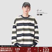 圆领条纹长袖 GWIT 潮牌体恤内搭上衣情侣打底衫 美式 T恤男 春秋新款