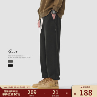 保暖加绒加厚休闲裤 重磅奥粒绒潮牌抽绳束脚运动卫裤 男 冬季 GWIT