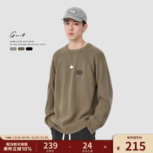 GWIT 上衣圆领毛衣男 粗针复古垂感软糯松弛感线衣秋冬打底针织衫