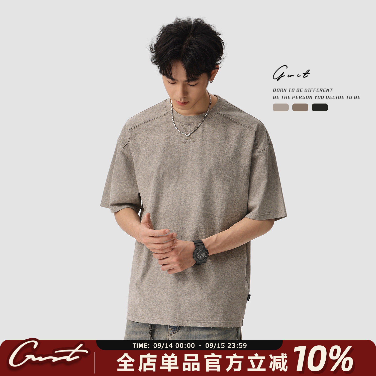 美式重工吊染做旧夏季短袖T恤图片