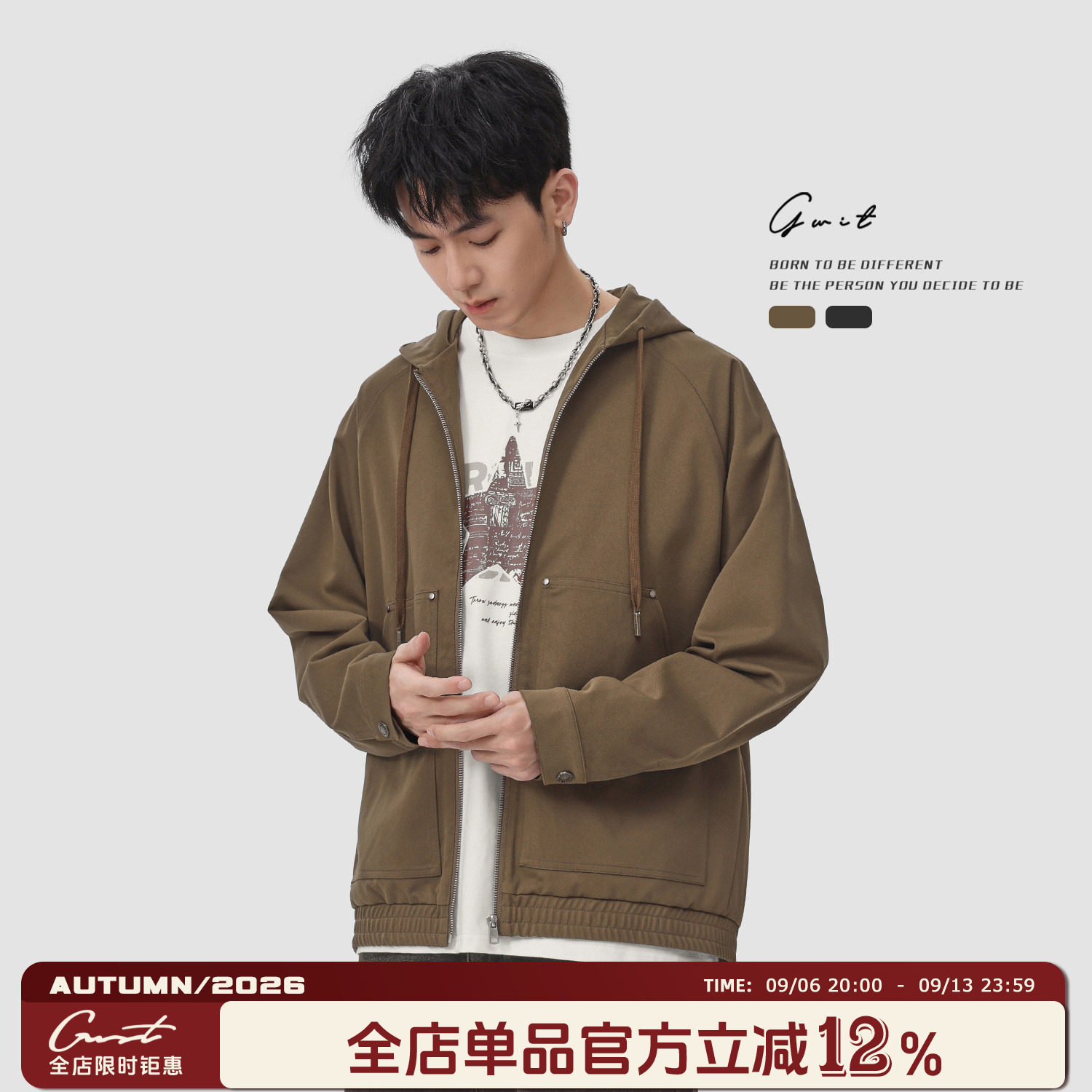 GWIT春秋工装夹克上衣连帽外套男图片