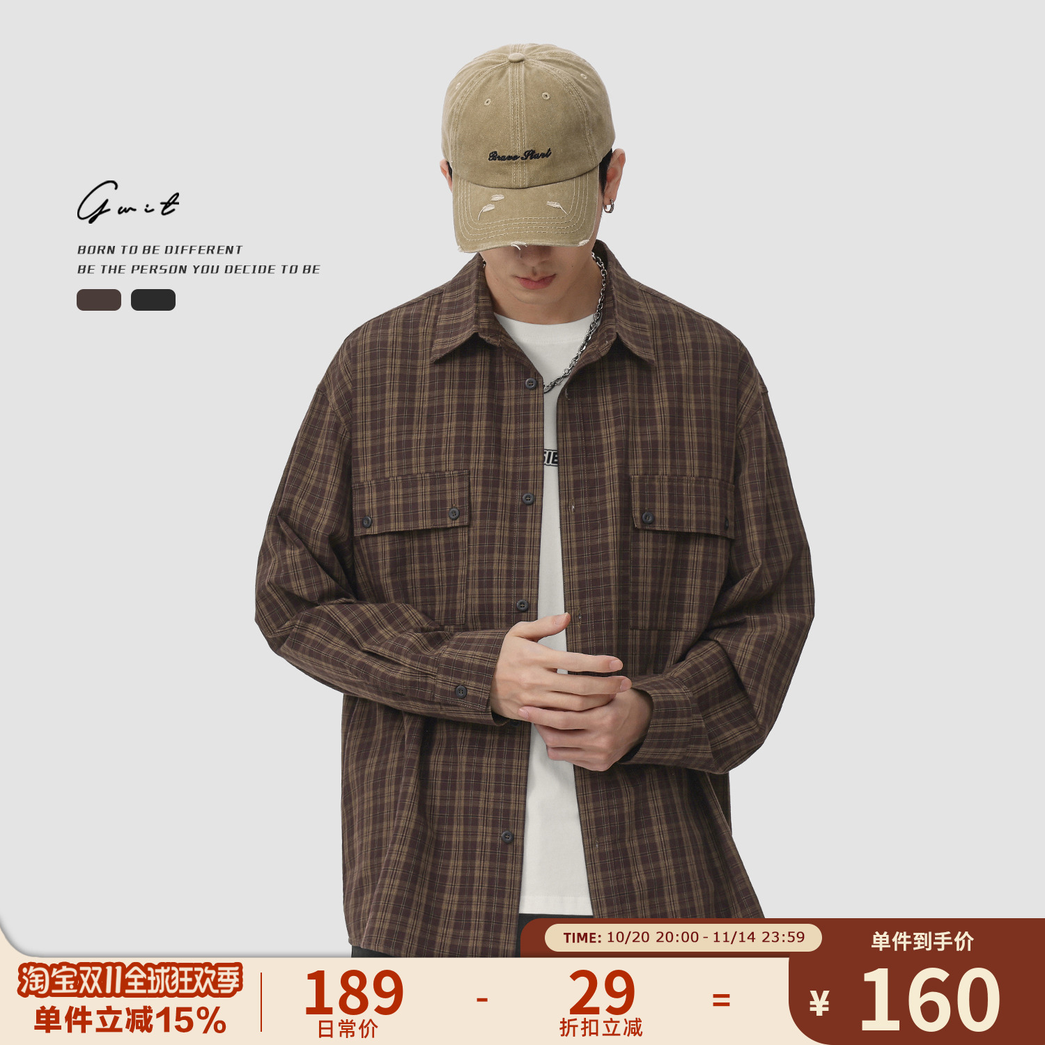 GWIT衬衣春秋长袖休闲格子衬衫男