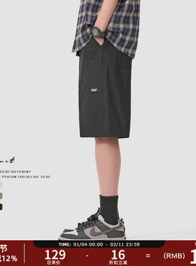 GWIT 美式休闲轻薄透气夏季分割解构中裤薄款五分裤工装短裤男