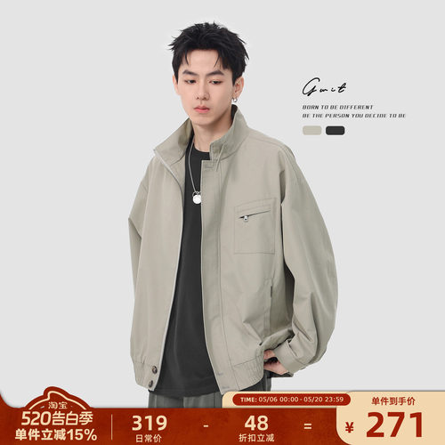 GWIT 美式复古cleanfit春秋棒球服短款休闲夹克上衣工装外套男士