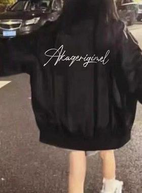 美式复古黑色飞行员夹克女春秋新款高街hiphop潮牌棒球服情侣外套