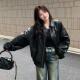 新款 复古ins机车风美式 PU皮衣外套女2025春季 宽松休闲学生夹克潮