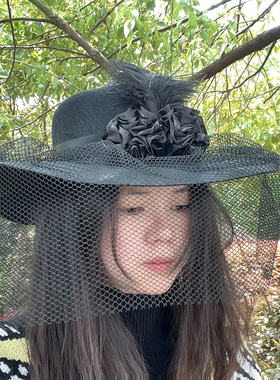 舞台表演帽头饰礼帽法式淑女帽贵妇帽复古大檐帽英伦风平顶爵士帽