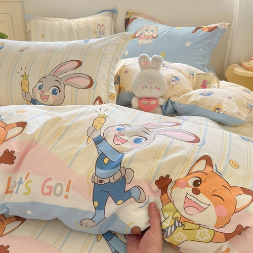 疯狂动物城卡通兔子朱迪四件套全棉床单纯棉儿童学生宿舍床上用品 - 封面