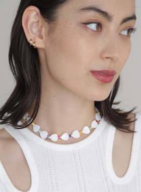 可盐可甜！春夏新款桃心型天然贝壳彩色串珠14K金项链锁骨链