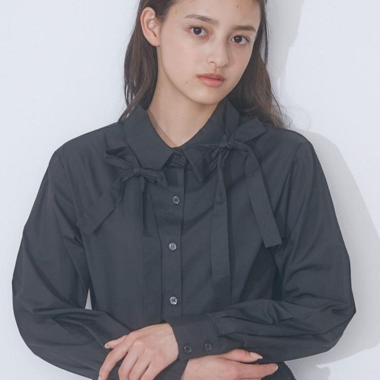 蝴蝶结设计感衬衫！2024秋新款MJ可爱百搭不对衫长袖翻领衬衫上衣