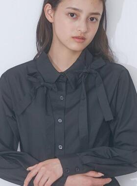 蝴蝶结设计感衬衫！2024秋新款MJ可爱百搭不对衫长袖翻领衬衫上衣
