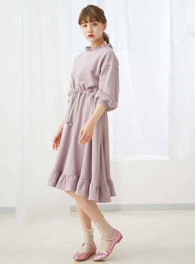 特价！秋新款MJ实用款花边领抽绳收腰大摆中长款长袖卫衣连衣裙