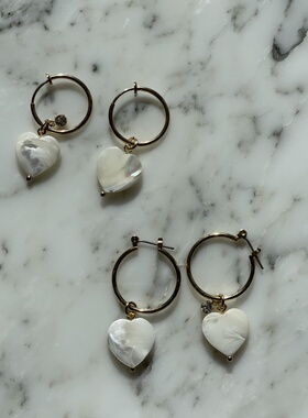 秋冬新款HMH桃心贝壳皓石14K包金不对称耳环耳针耳夹耳圈