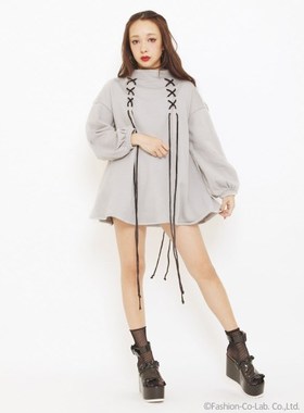 特价！秋冬新款FALLIN绑带长流苏宽松针织娃娃款半高领连领连衣裙