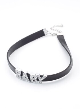 春夏新款ANK ROUGE百搭PU皮革BABY字母水钻项链锁骨链脖链