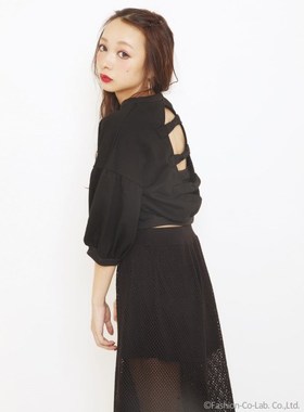 特价！春新款FALLIN反毛圈针织卫衣蝴蝶结露后背短款中袖圆领上衣