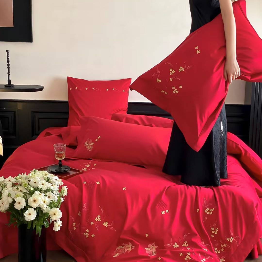 陪嫁女刺绣100高支全棉婚庆四件