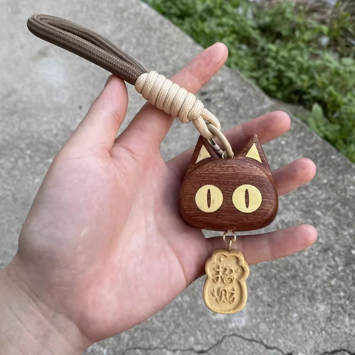 原木卡通猫咪招财车挂坠可爱进宝钥匙扣包包挂礼物乌檀木好运挂件