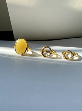 古图925纯银镀黄金戒指空托