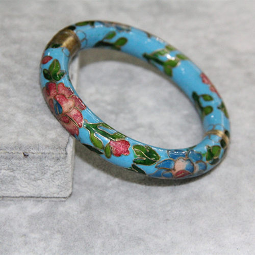 老北京特色手工艺品景泰蓝老货银蓝手镯铜胎掐丝珐琅开口圆