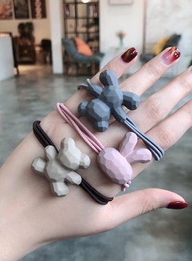 Ins新款立体灰色小熊兔子领结可爱卡通少女网红发圈橡皮筋emi jay