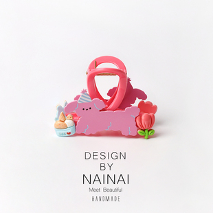 萌趣卷毛小狗花朵冰激凌抓夹可爱盘发夹子鲨鱼夹后脑勺卡通发饰品