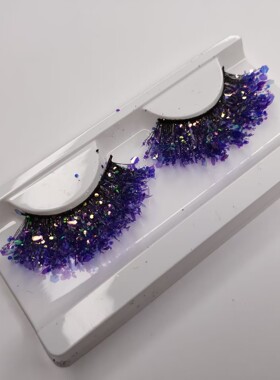碎钻假睫毛S03紫色艺术舞台晚会碎钻带闪片跨境出口畅销假睫毛