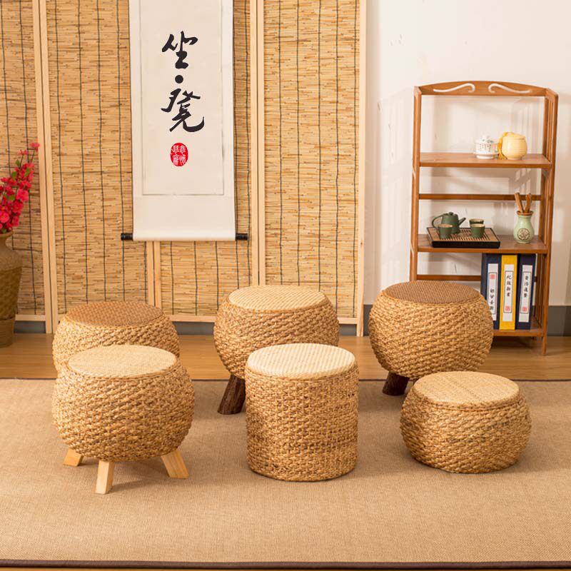 藤编矮凳子家用创意休闲座椅实木坐墩阳台藤椅子日式换鞋凳藤圆凳