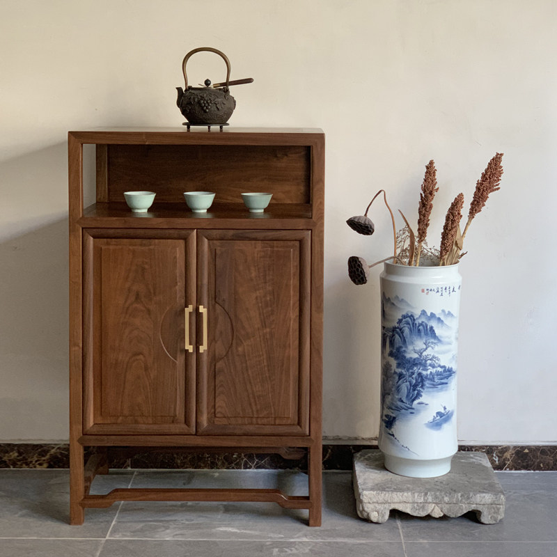乐木文化新中式茶边柜矮柜角柜小书柜书架餐边柜收纳储物柜门厅柜
